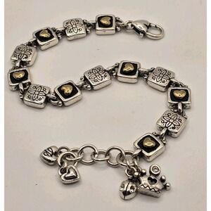 Brighton Love Reigns Bracelet Silver Tone Gold Heart Crown Charm